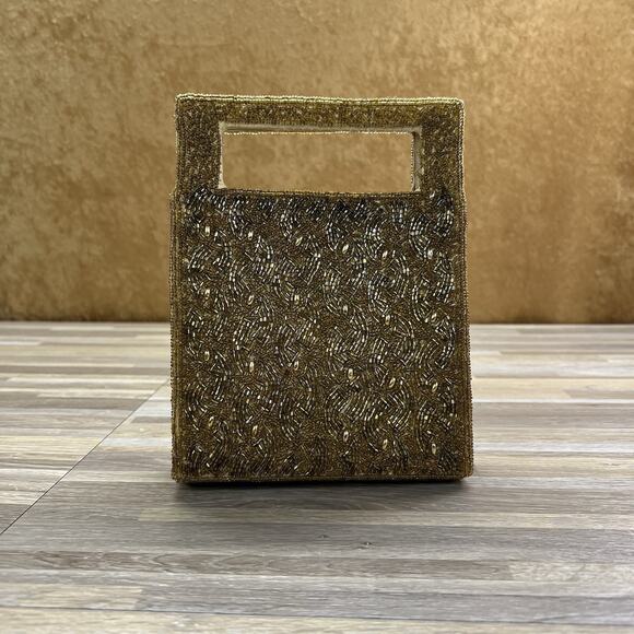 VTG Inge Christopher Indolink Gold Beaded Evening Bag Purse Clutch - 8S569 - Picture 1 of 8